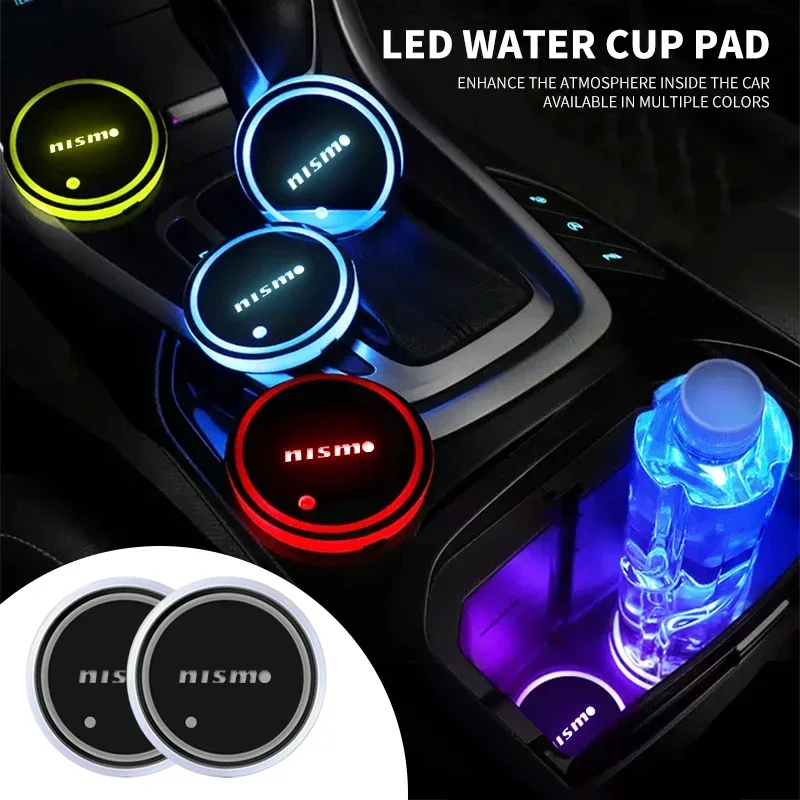 

7 Colors Car LED Luminous Water Cup Pads Auto Coaster Mats For Nissan Leaf Micra Qashqai J11 J10 X Trail T32 Versa Note Patrol