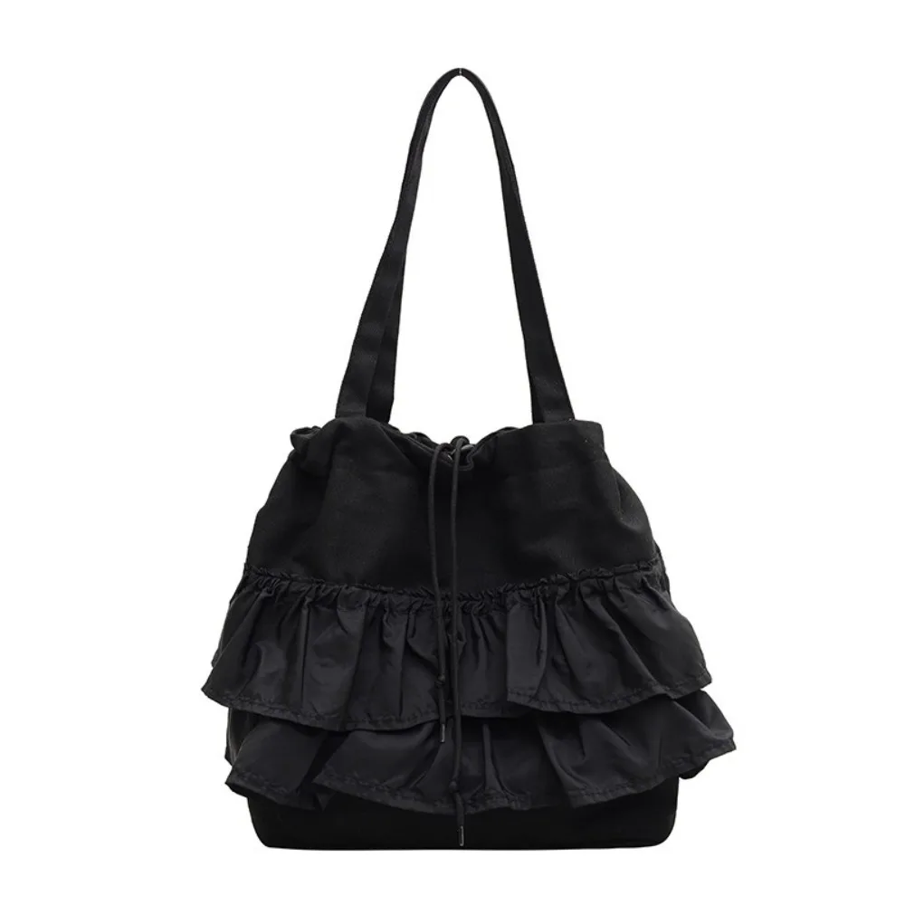 

Large Capacity Canvas Tote Bag Drawstring Design Canvas Material Pleated Bag Single Shoulder Pleated Skirt Edge Shoulder Bag