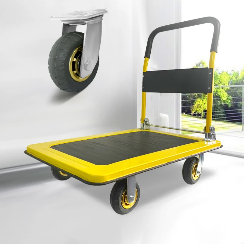 Steel plate truck, flatbed transport truck, office and household foldable, portable, four wheeled foldable small push-pull