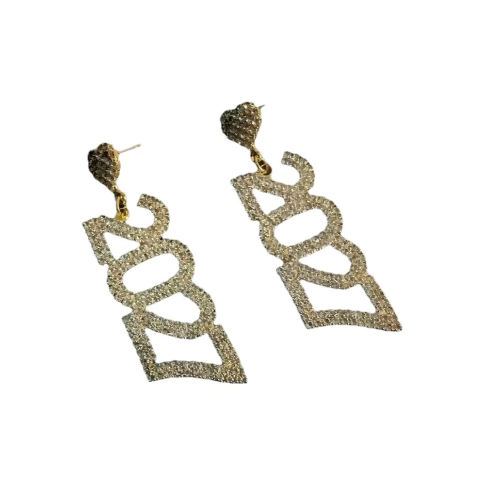 Jewelry Elegant 2027 Digital Earrings Fashion Rhinestone New Year Earrings Shiny Long Drop Long Drop Earring Celebration Holiday