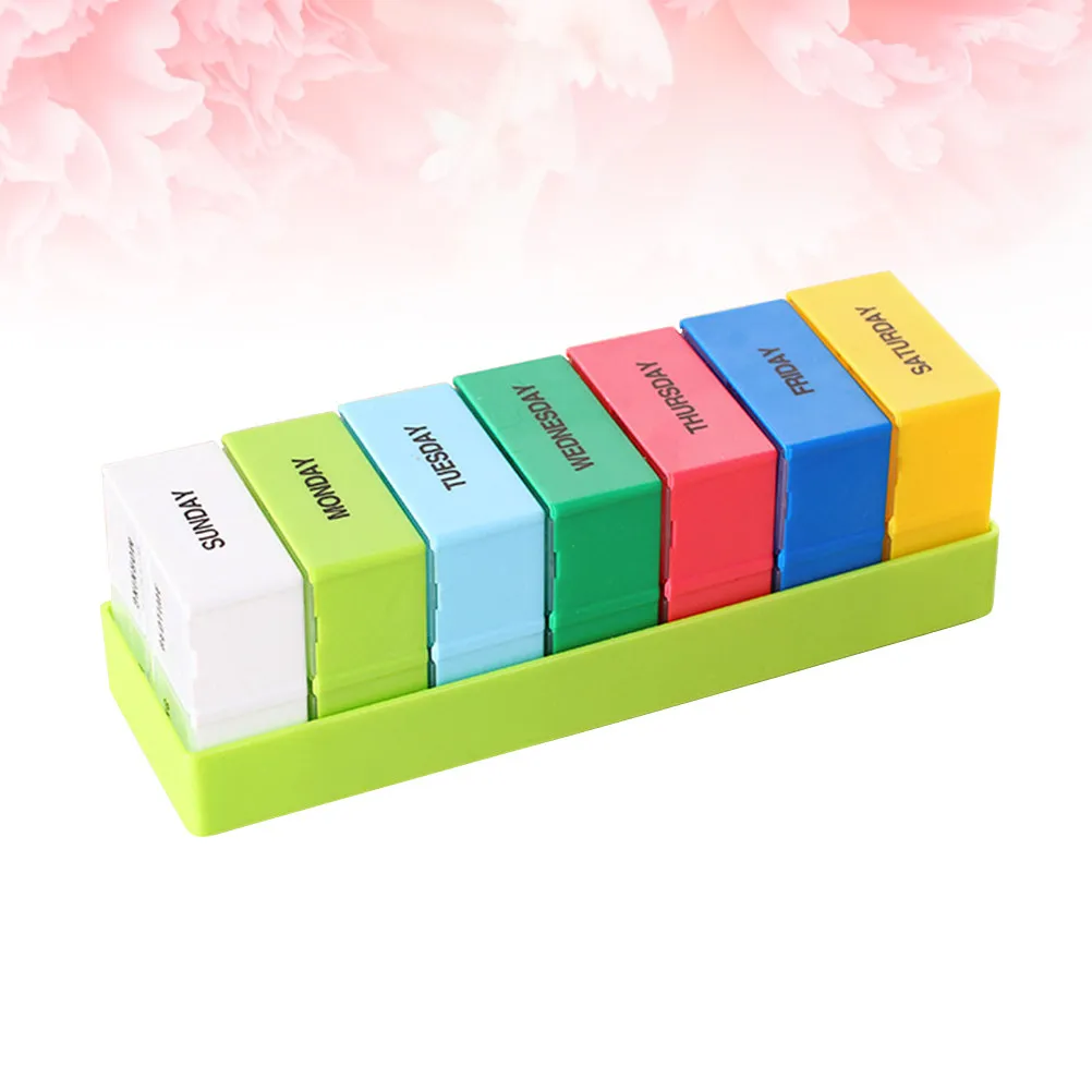1Set 28-Grid Weekly Pill Organizer Portable Medicine Case Round Shape Large Capacity Storage for Travel Home Office School Green