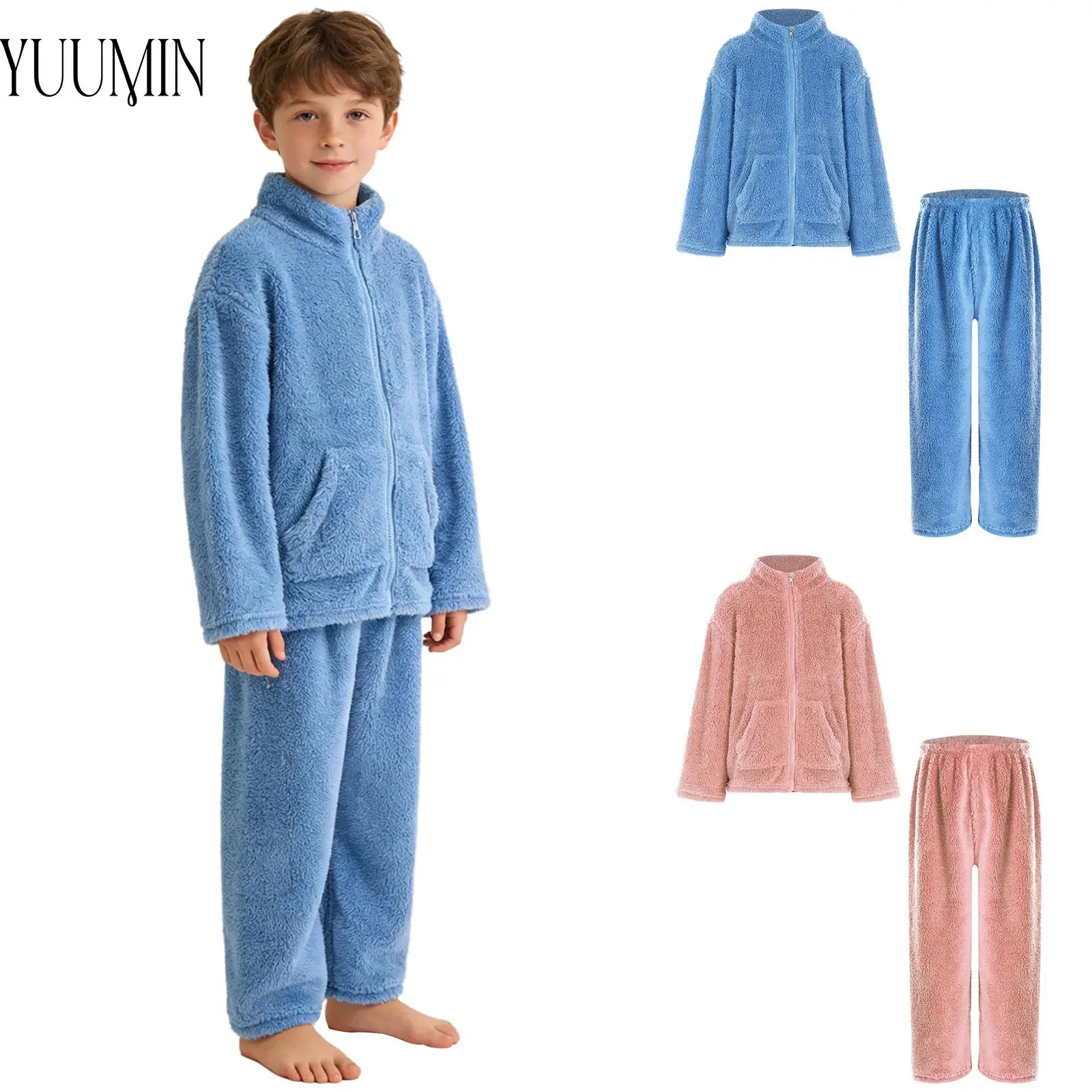 

Детский пушистый фланелевой пижамный комплект для мальчиков и девочек, одежда для сна, домашняя одежда, топ с длинными рукавами и штаны для праздника, дня рождения