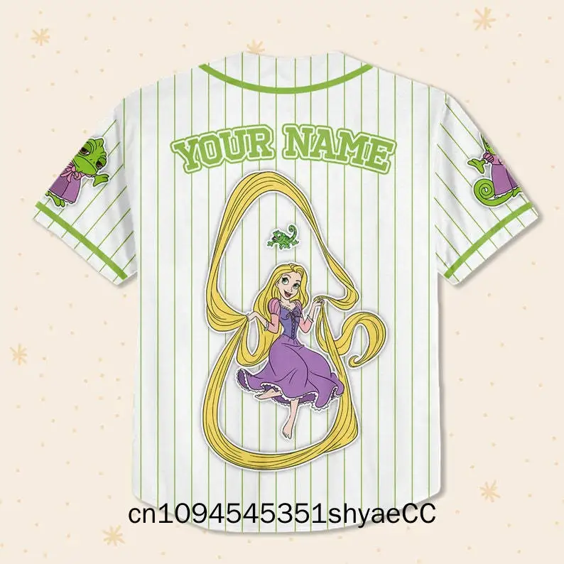 Custom Disney Tangled Pascal Simple Stripe, Custom Name Disney Kid Adult Youth Baseball Jersey Outfit, Disneyland Princess Chara