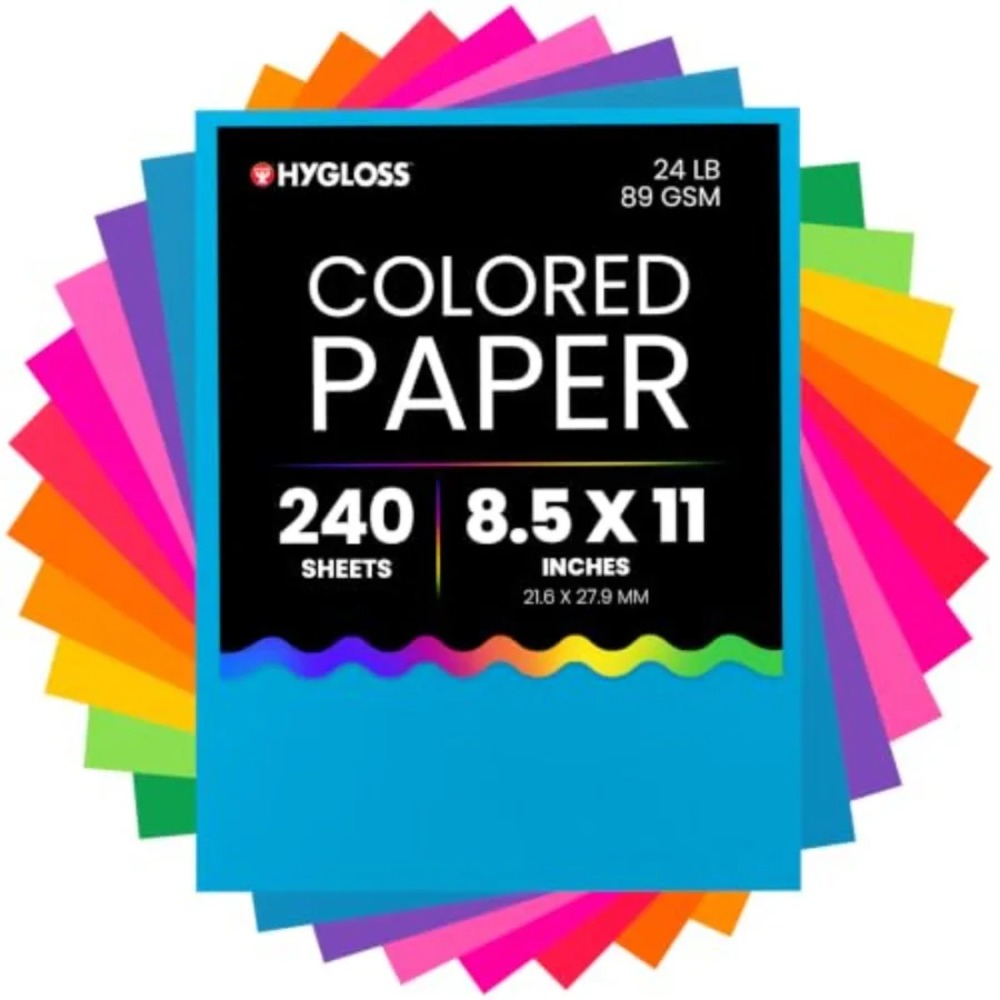Assorted Bright Colored Paper - 24 lb, 89 GSM, Acid-Free, Fade-Resistant, 8.5x11-Inch Letter Size Color Copy Paper, 240 Sheets,