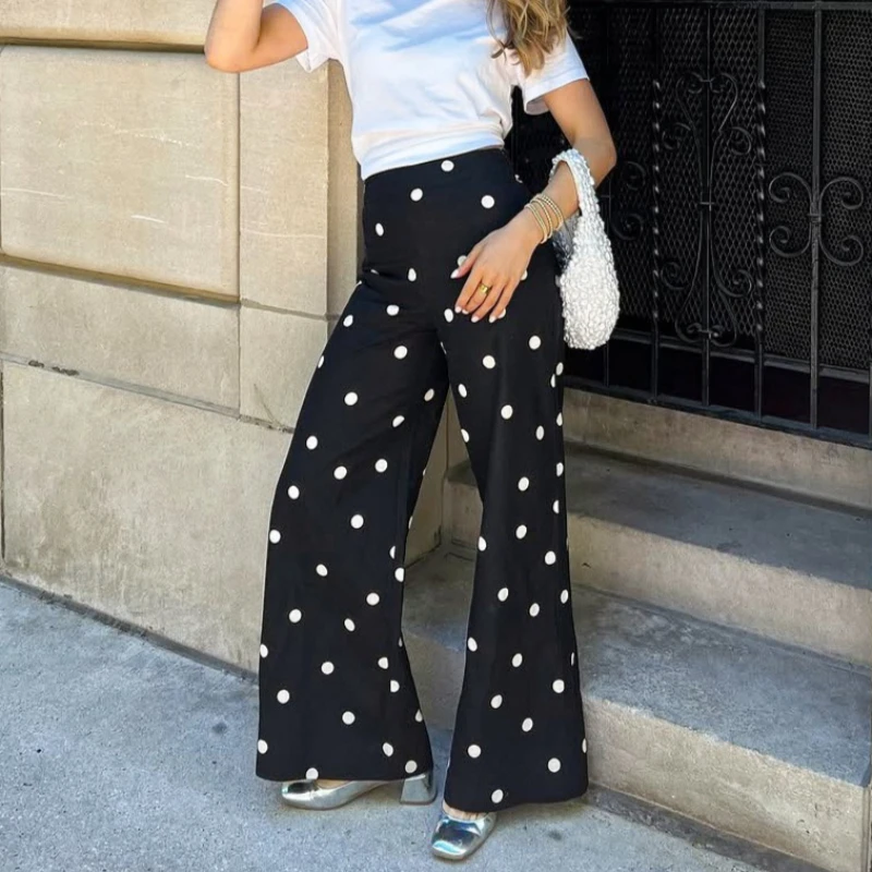 

Tsiisd Women's Fashion Polka Dot Wide Leg Pants High Waist Flare Hem Commuting Casual Streetwear Trousers New Women Pants 2026