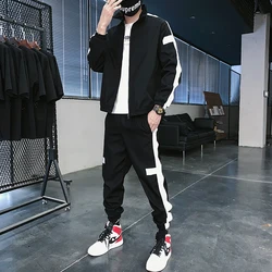 Men Tracksuit Casual Hoodies Sets 2022 Spring New Male Jackets+Pants Two Piece Sets Hip Hop Streetwear Sports Suit Patchwork