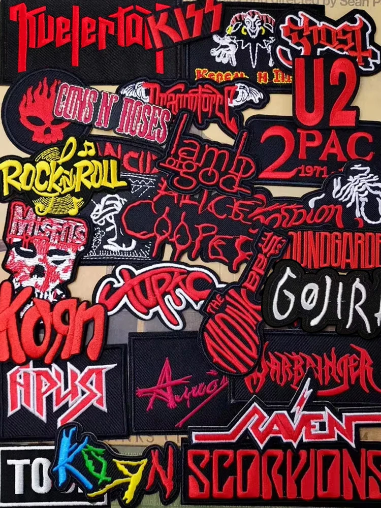 27Pcs/Lot Rock Band Patches For Clothing Embroidery Stripes Iron on Badges Stickers Sewing Vest Jacket Red view 5