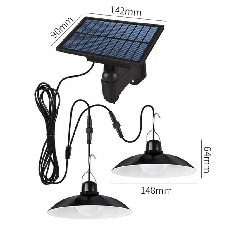 Lampu Gantung Tenaga Surya Lampu Gantung Tenaga Surya Lampu LED Tahan Air Luar Ruangan Dekorasi Lampu Gantung Dua Kepala untuk