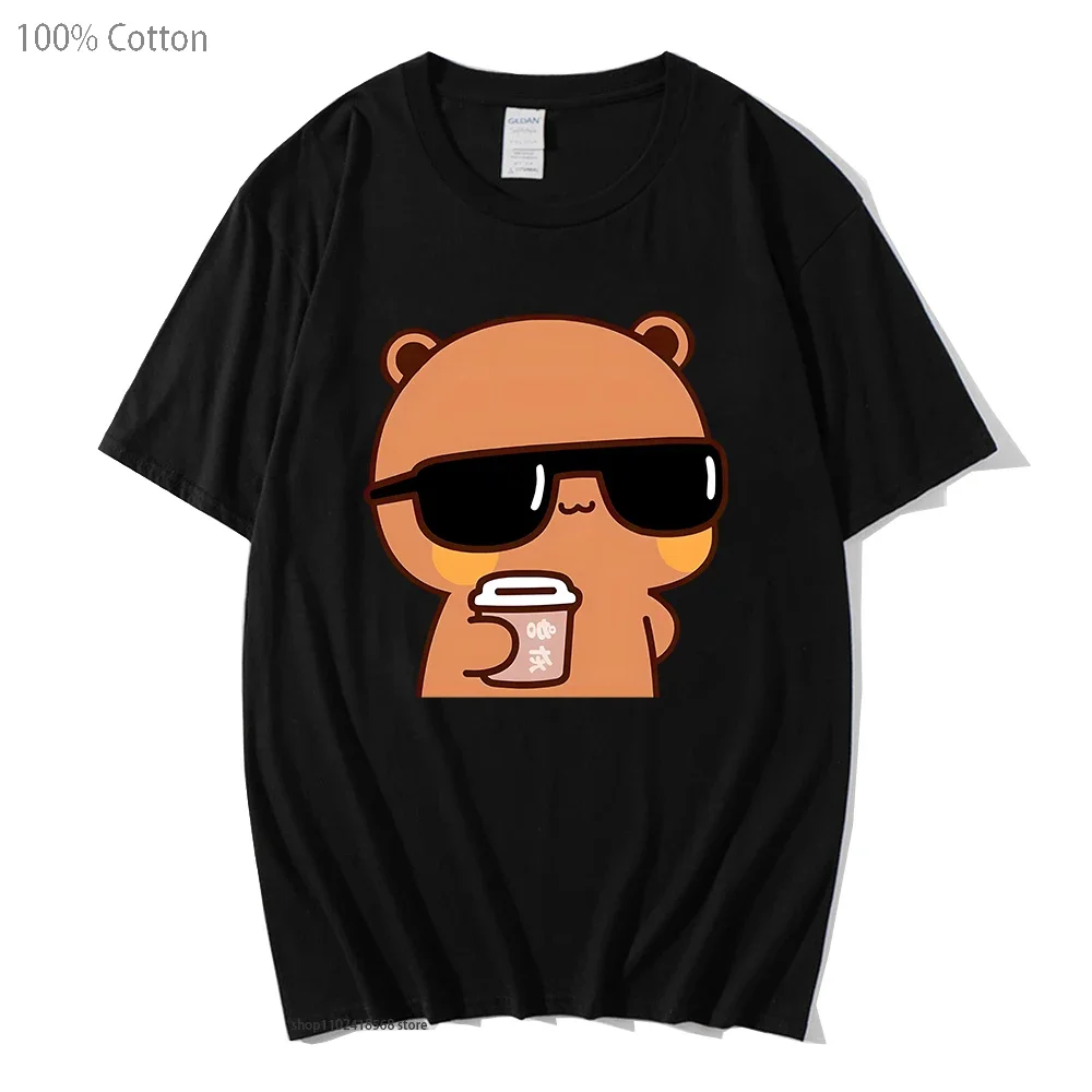 Couple Shirt Bubu Is Watching Movie with Dudu T-Shirts Cartoon Cute Graphic Tshirt Women Kawaii Y2k Top 100% Cotton Men Clothes