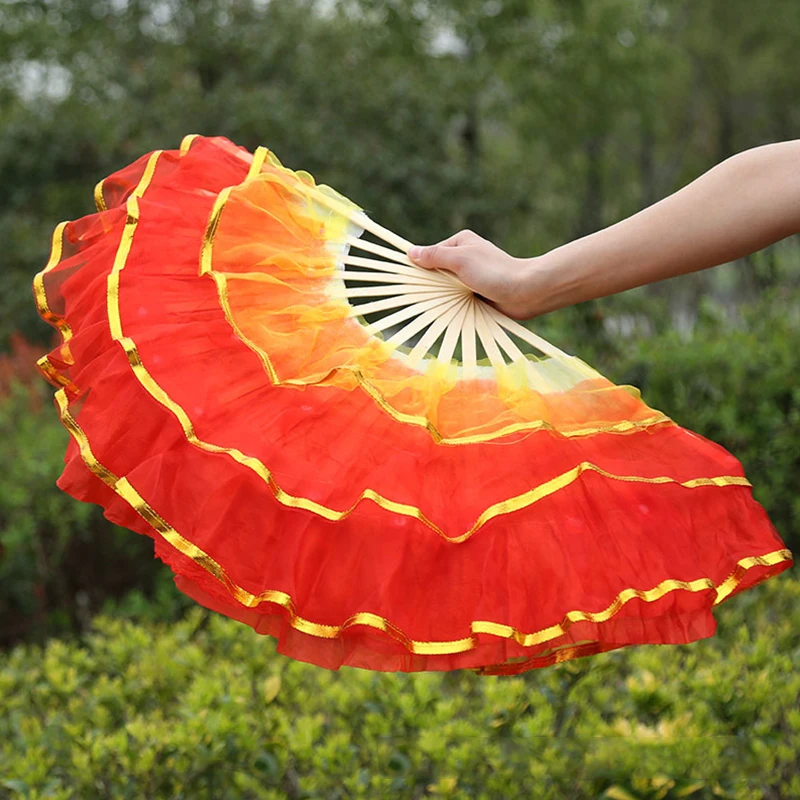 Dancing Fan Gradient Color Ms.Belly Dancer Practice Hand Folding Fan Holiday Children\'s Dance Props Double-Sided Gauze Fans