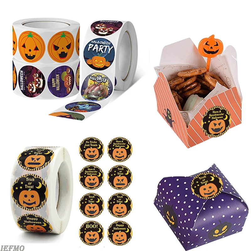 500 Count Halloween Stickers Roll, 8 Unique Designs Round Paper Seals for Halloween Party Decor,Round Stickers Holiday Decor