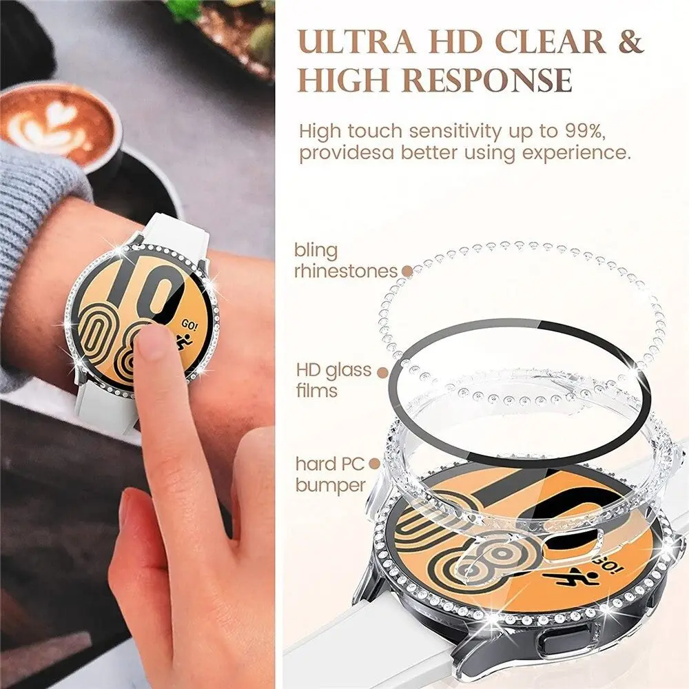 Juste de protection pour Samsung Galaxy Watch 6, accessoires pare-chocs en diamant, PC + Guatemala, 40mm, 44mm
