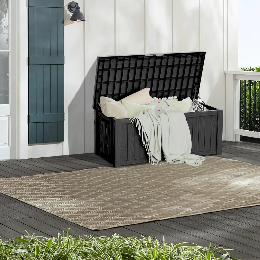 Kotak Penyimpanan Dek Luar Ruangan Tahan Air 150 Galon, Dapat Dikunci, untuk Bantal, Peralatan Kebun, dan Perlengkapan Kolam Renang