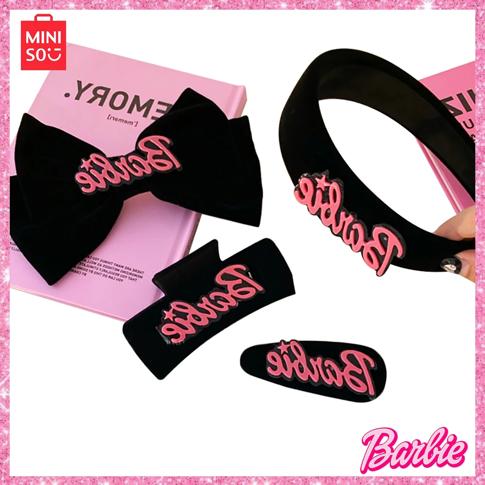 

2024 Miniso New Barbie Black Velvet Bow Hairpin Hairpin Side Clip Y2K Dopamine Clasp Hairpin Headwear Girl Christmas Gift