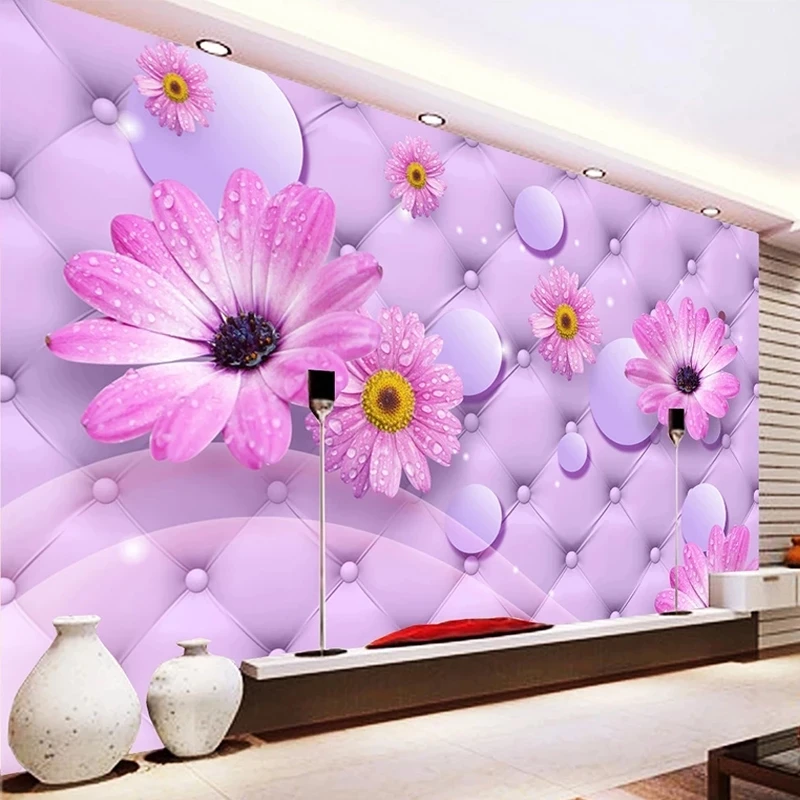 Custom Mural Wallpaper 3D Purple Sunflower Wedding House Romantic Living room sofa TV background wall bedroom restaurant Flowers