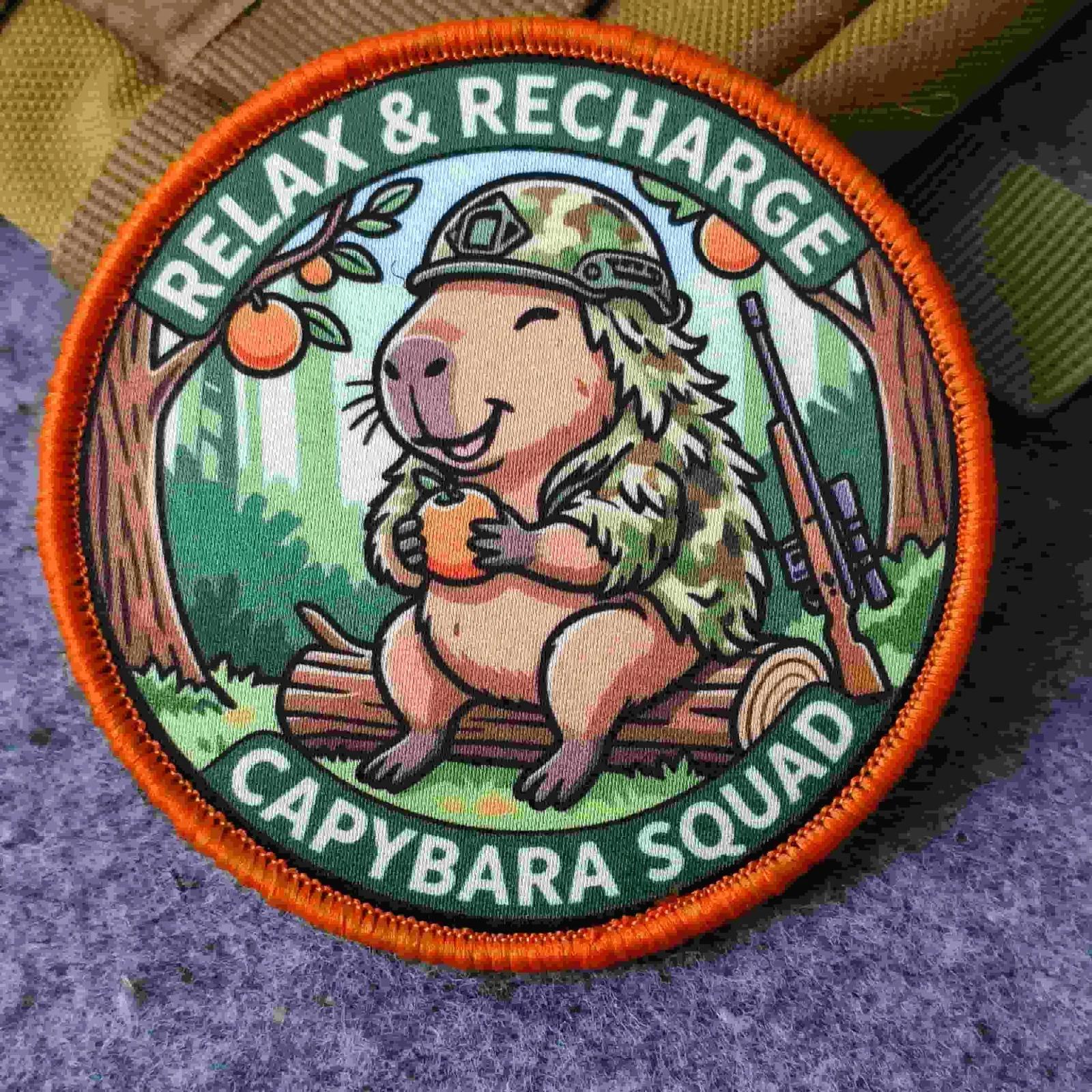 RELAX&RECHARGE Print Patch Tactical Capybara Hook and Loop Morale Badge Backpack Stickers Appliques Armband Patches for Clothing