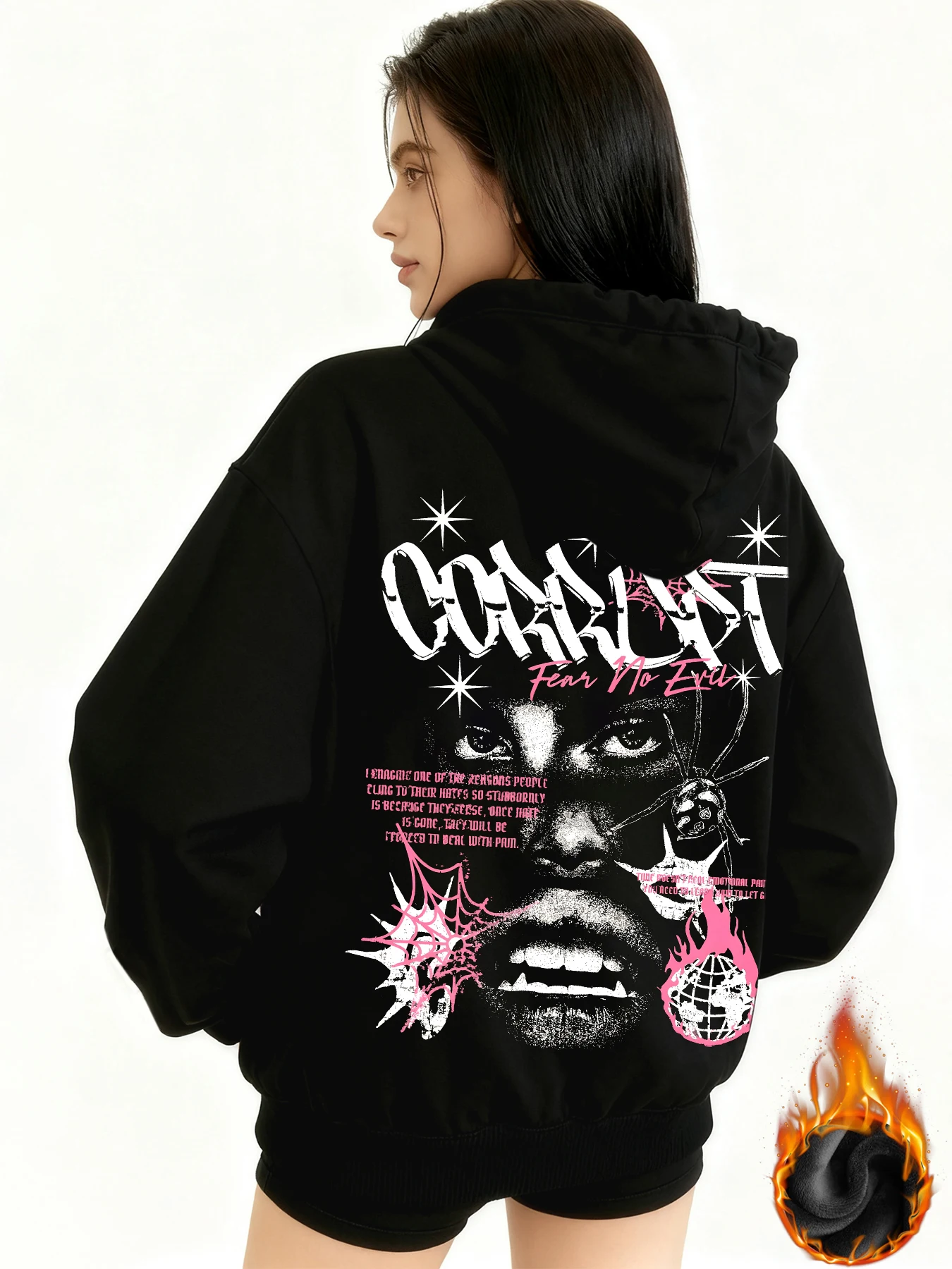 

Зимняя куртка Y2k с готическим принтом, толстая тяжелая бархатная черная куртка на молнии с капюшоном, тонкая темпераментная женская куртка в повседневном стиле для ленивых поездок на работу