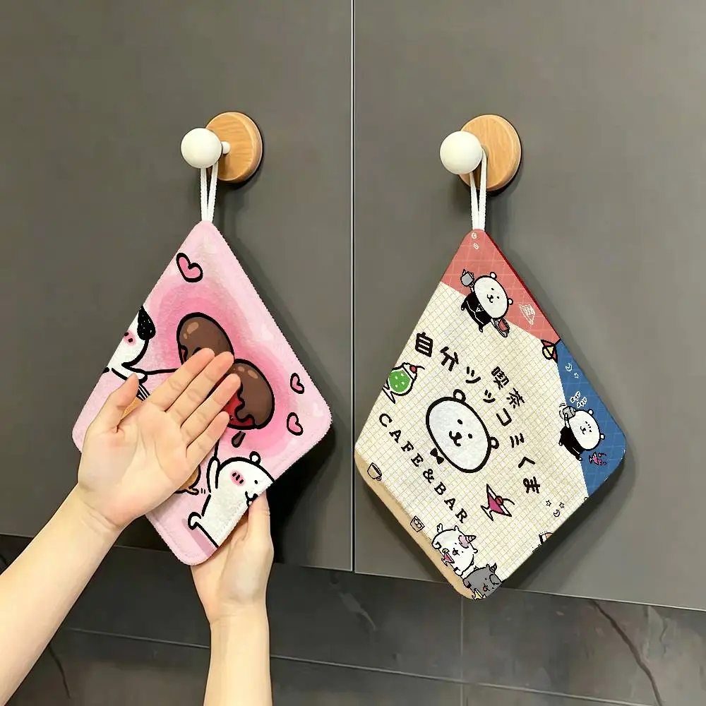 cute character J-joke B-bear Polyester Cotton Hanging Kitchen Towel, Skin Friendly Hand Wiping Towel for Hotel Cafe Household
