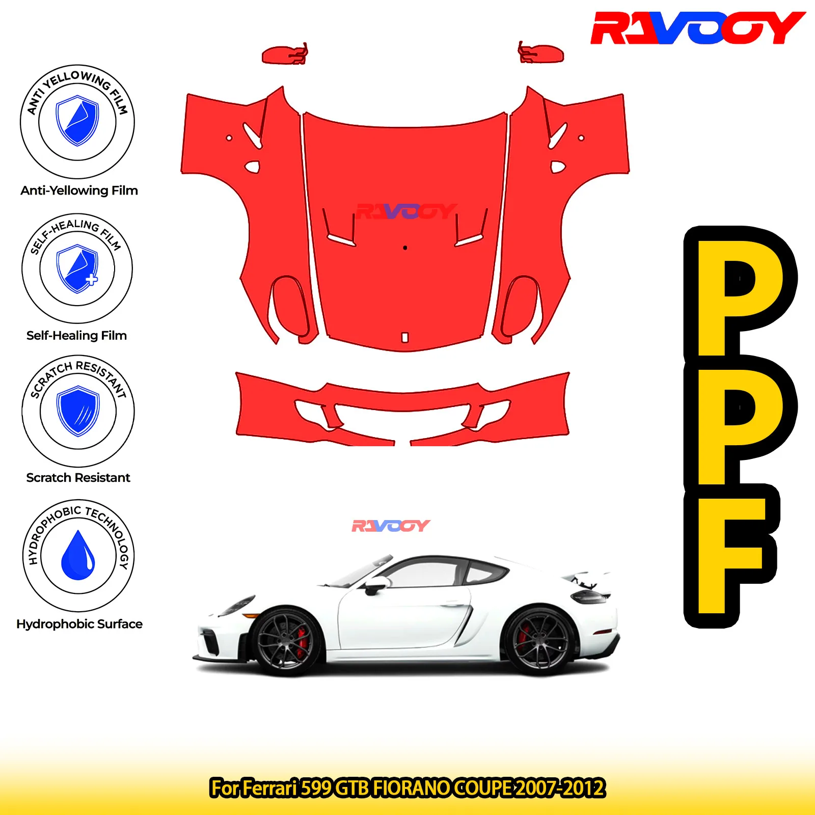 

Для Ferrari 599 GTB FIORANO COUPE 2007-2012 глянцевый матовый черный предварительно вырезанный передний комплект PPF, защитная пленка для краски