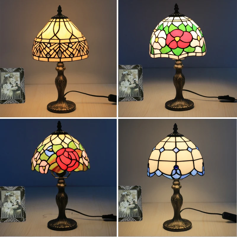 

Mediterranean Style Restaurant Bar Cafe LED Vintage Desk Lamp Bedside Colorful Glass Table Lamps Nightstand Light Bedroom Lamp