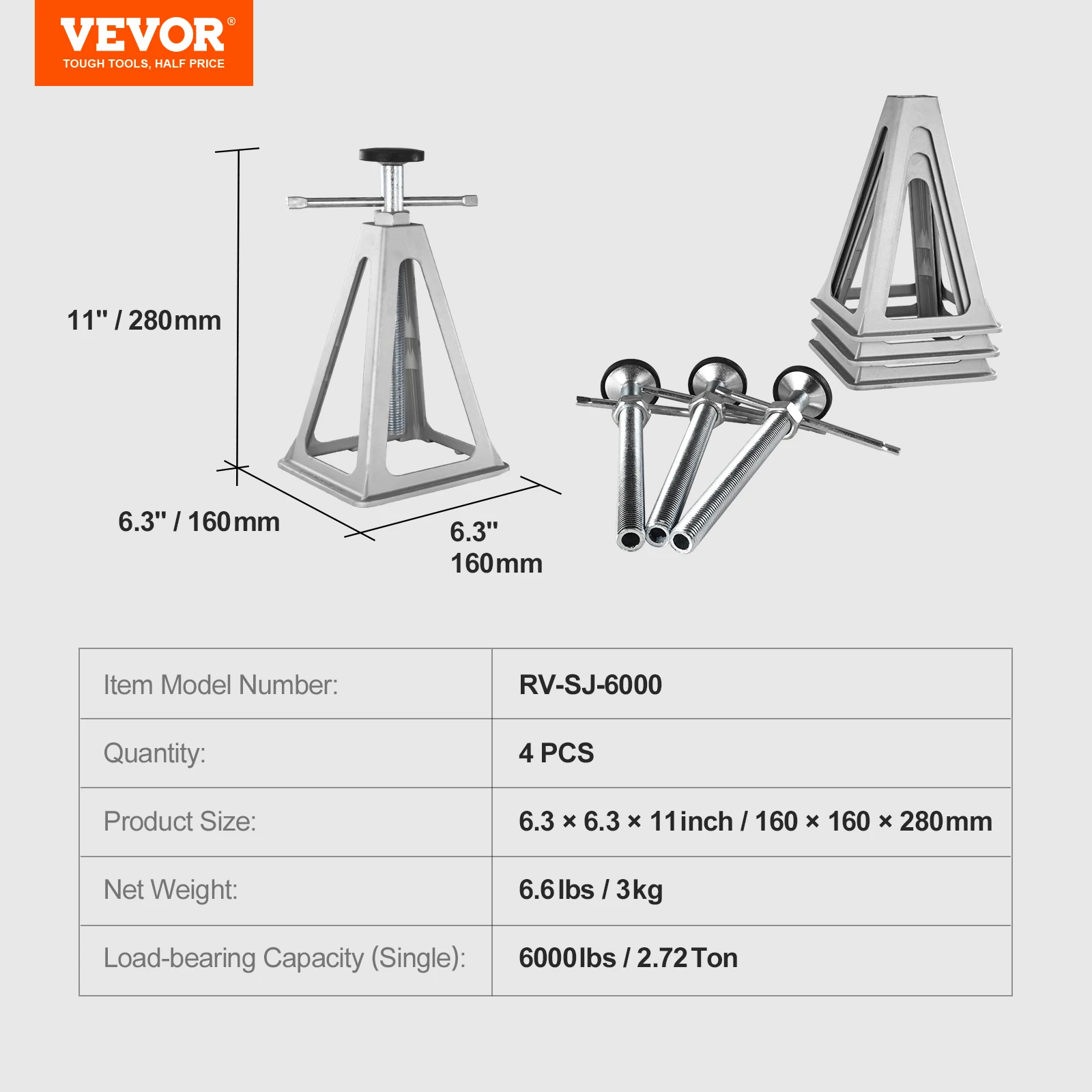 SucceBuy 4-pack RV-stabilisatorkrik 6000 lbs aluminium RV-nivelleringskrik Stack-aansluitingen voor RV Travel Trailer Camper Jack met enkele schroef