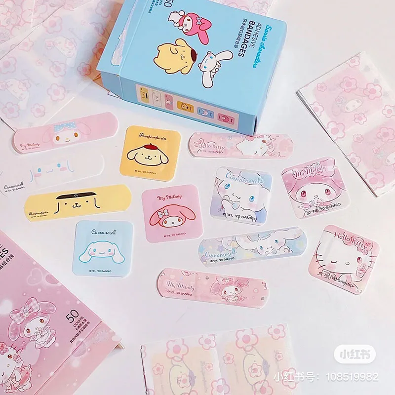 Hello Kitty Sanrios Kit Band Aid My Melody Anime 50Pcs Waterproof Adhesive Bandages Wound Plaster First Aid Emergency Stickers