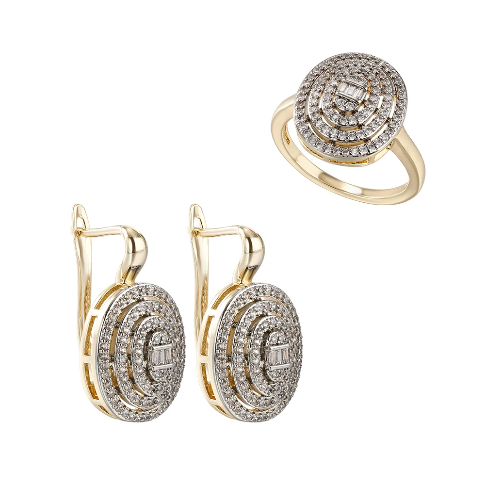 Französisches Retro-Schmuckset mit ovalem, mehrschichtigem Zirkon-Inlay, Ohrringe und Ringe, zweiteiliges Set, hochwertige Accessoires für Bankette und Hochzeiten. – Detail 9