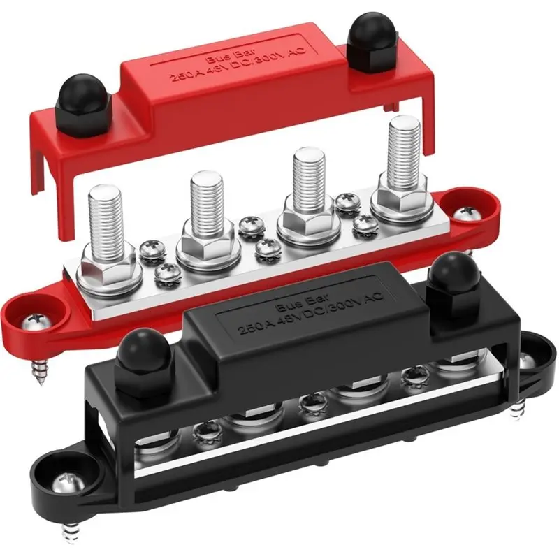 VEHO-275A 12V Bus Bar Battery Power Distribution Block Car Audio Busbar 4 X 3/8' Posts 6 X 8 Screws For Marine