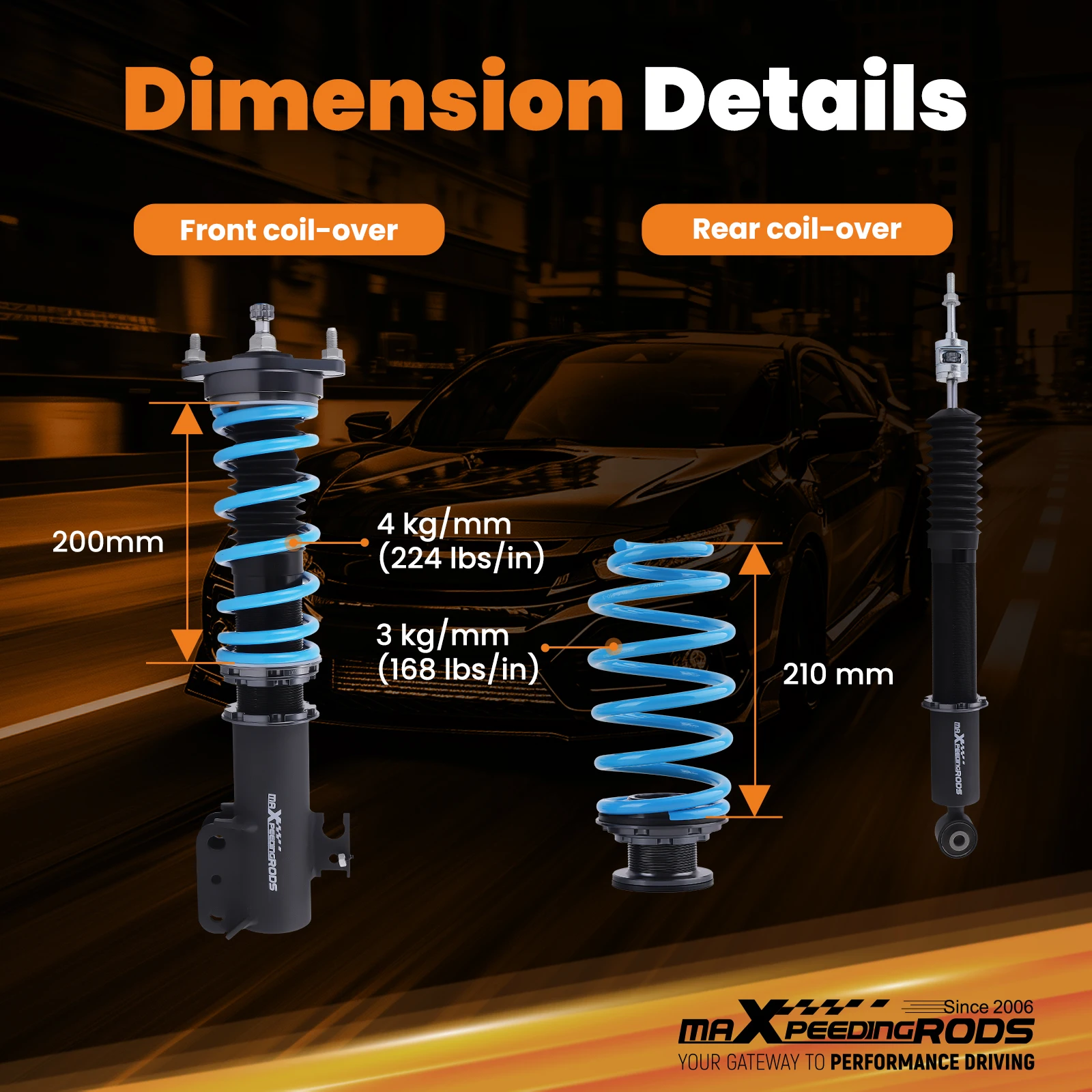 MaXpeedingrods 24 Way Damper Coilovers Kit For Mitsubishi Mirage 14-23 Hatchback