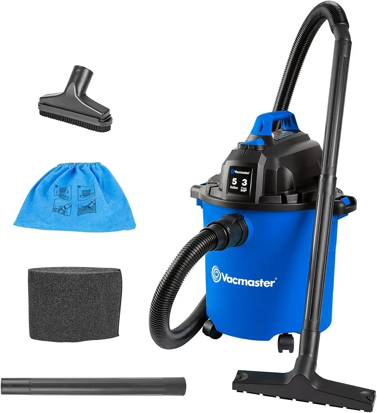 

5-Gallon Wet/Dry Shop Vacuum with 3 HP Motor, Blue, Cord and Storage