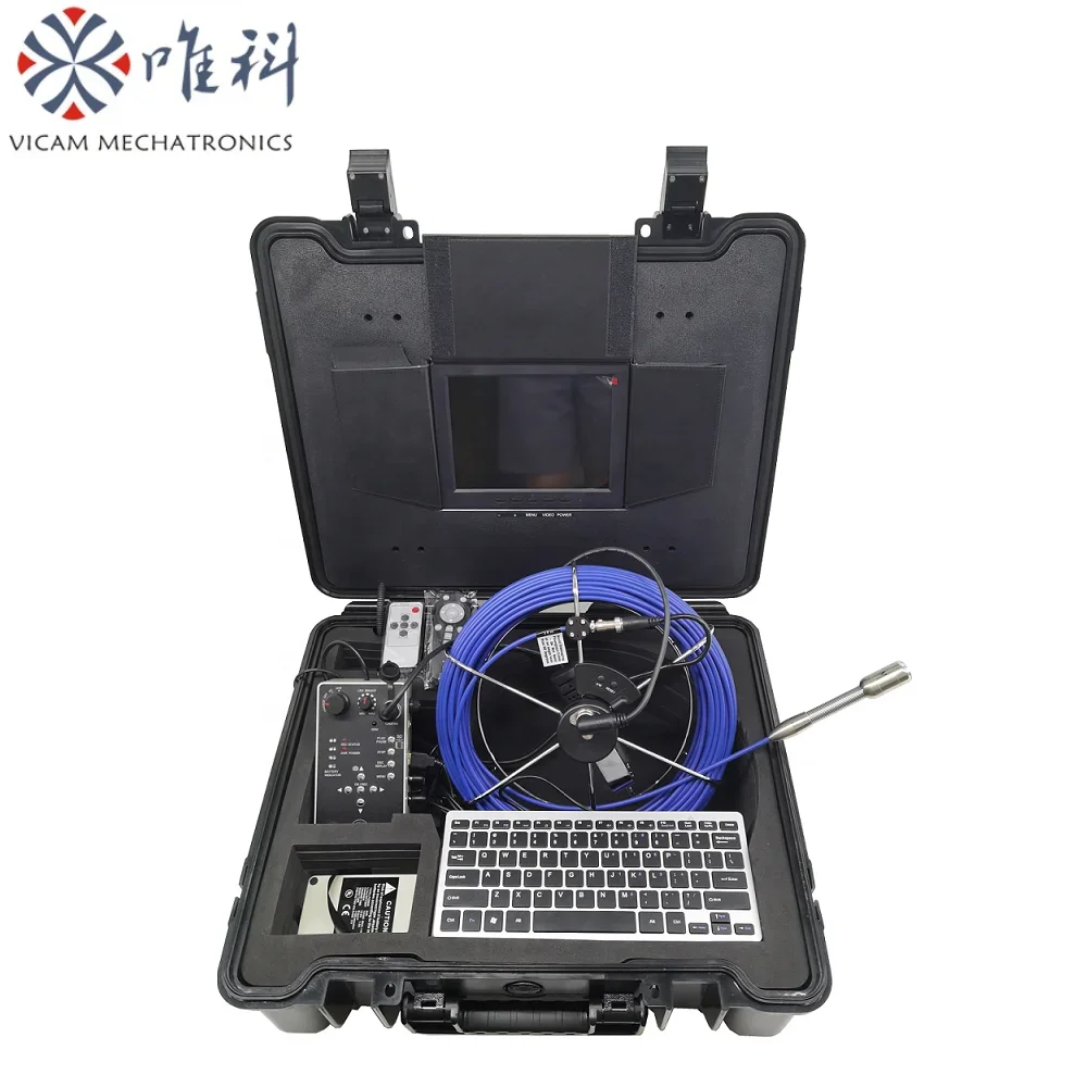 

Vicam 29mm Self Leveling Sewer Drain Pipe Inspection Camera DVR Function 8 Inch Screen 20M 50M Depth Counter CCTV Sewer Cameras