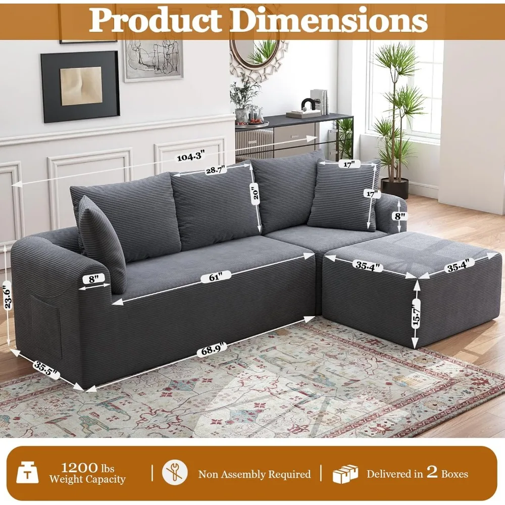 Современный секционный диван с L-образным шезлонгом, модульный диван с глубоким сиденьем для гостиной и спальни, удобная мягкая мебель