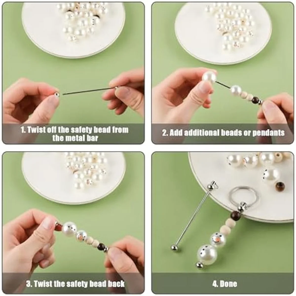 Beauty 50Pcs Blank Beadable Keychain Bars,Metal DIY Bead Keychain Bar Charms Eady Detachable Key Chain Making Accessories