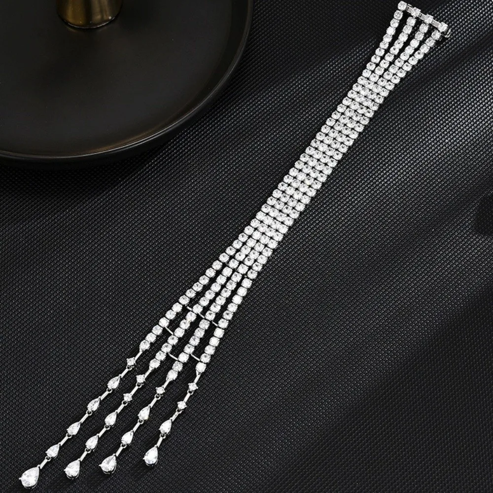 Elegant Crystal Meteor Shoulder Chain Light Luxury Shiny Long Tassel Brooch Exquisite Vintage Shoulder Flash Suit Accessories