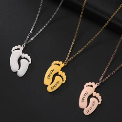 Baby Foot Personalized Necklace Custom Engrave Name Chain New Born Gift For Women Men Mother Kid Child Stainless Steel Jewelry