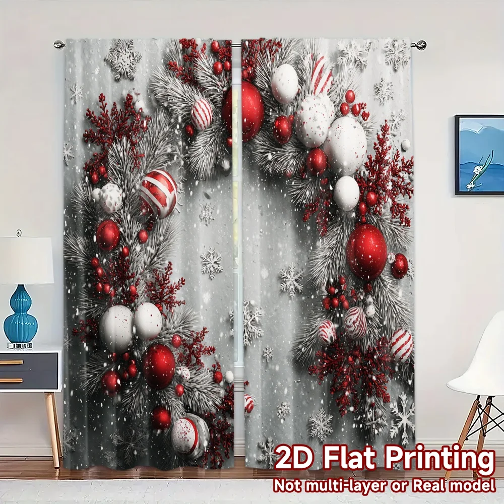 2D Flat Printing,JIT 2pcs, Curtains (Without Rod) Festive Wonderland Minimalist Modern Curtains Durable 100% Polyester Fabric