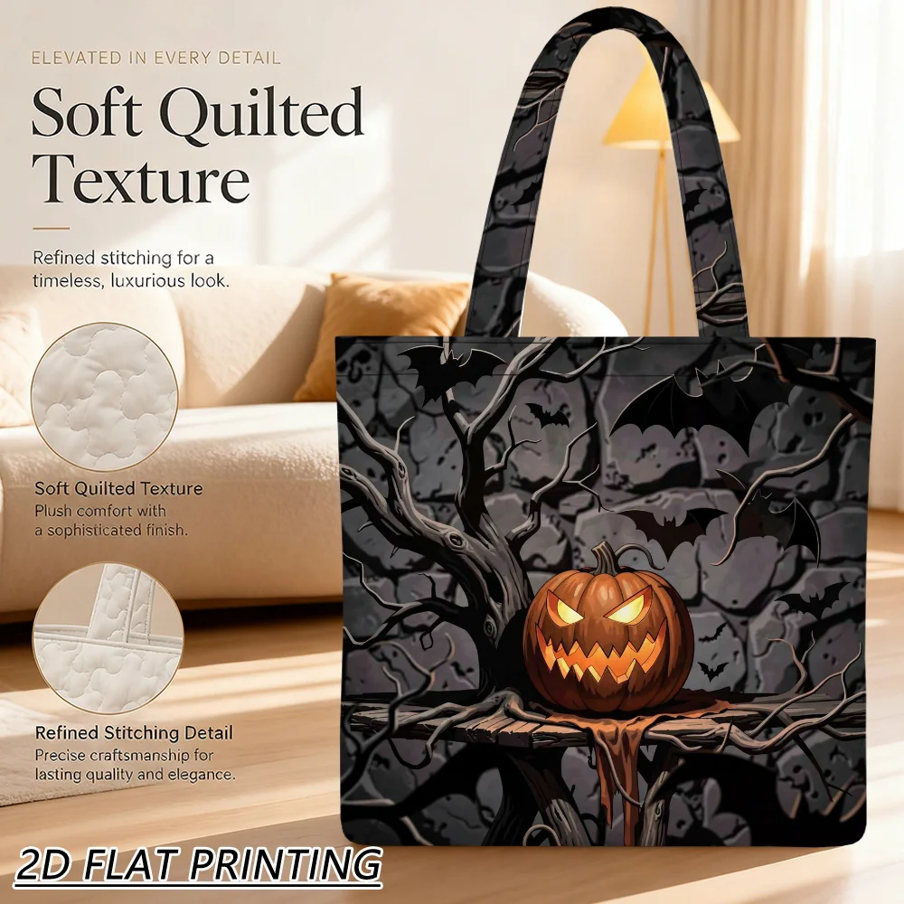 1pc Glowing pumpkin tree Quilted Women'S Shoulder Bag, Multi-Purpose Tote, Fine Craft For Office Commute And Parties