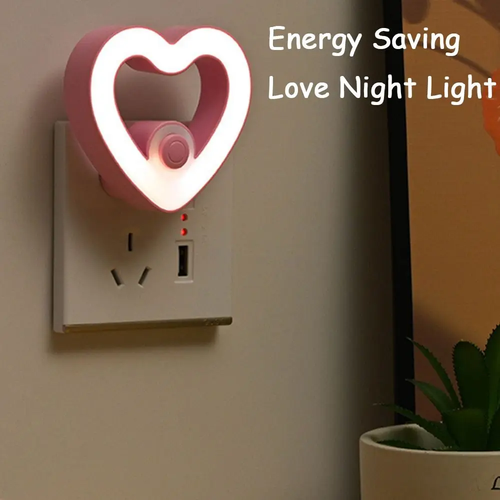 

Plug-in Love Night Light Soft Light Eye Protection Cute Bedside Lamp 3 Gears Adjustable Energy Saving Mini Wall Lamp Kid's Room