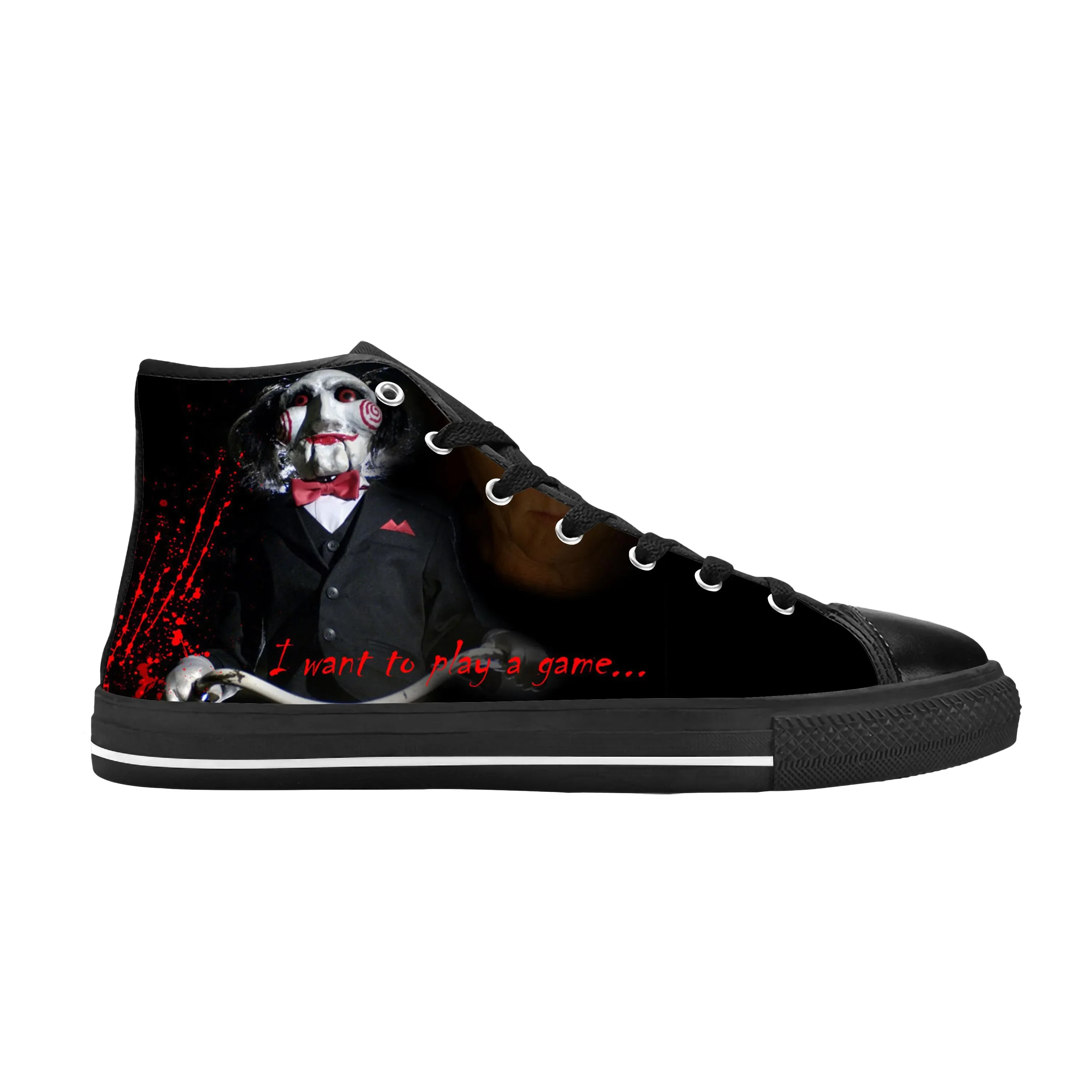 Sah Film Horror Puzzle Puppe Halloween Gothic Casual Stoff Schuhe High Top bequeme atmungsaktive 3D-Druck Männer Frauen Turnschuhe