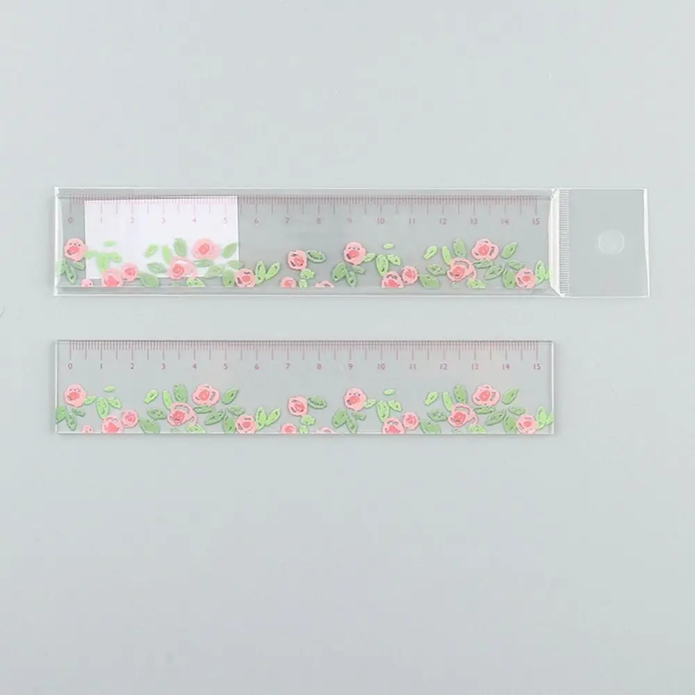 Multifunction 15cm Straight Ruler Creative Acrylic Transparent Flower Bookmark Double-duty Tulip Drafting Ruler Stationery
