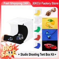 XIKCU 20cm Mini 2 LED Panels Folding Portable 1100LM Light Photo Lighting Studio Shooting Tent Box Kit with 6 Colors Backdrops