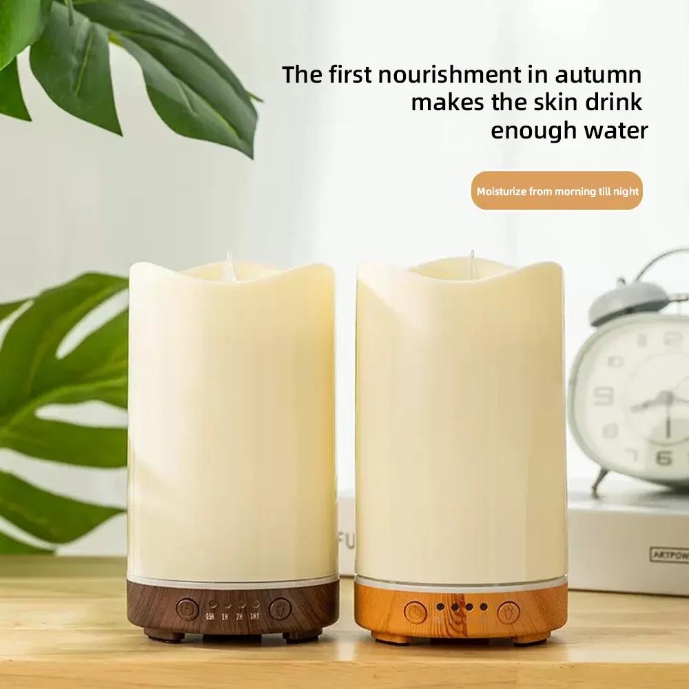 Candle Essential Oils Diffuser 130ml Light Wood Color Humidifier, Timer & Colorful Mood Light Perfect for Bedroom & Office