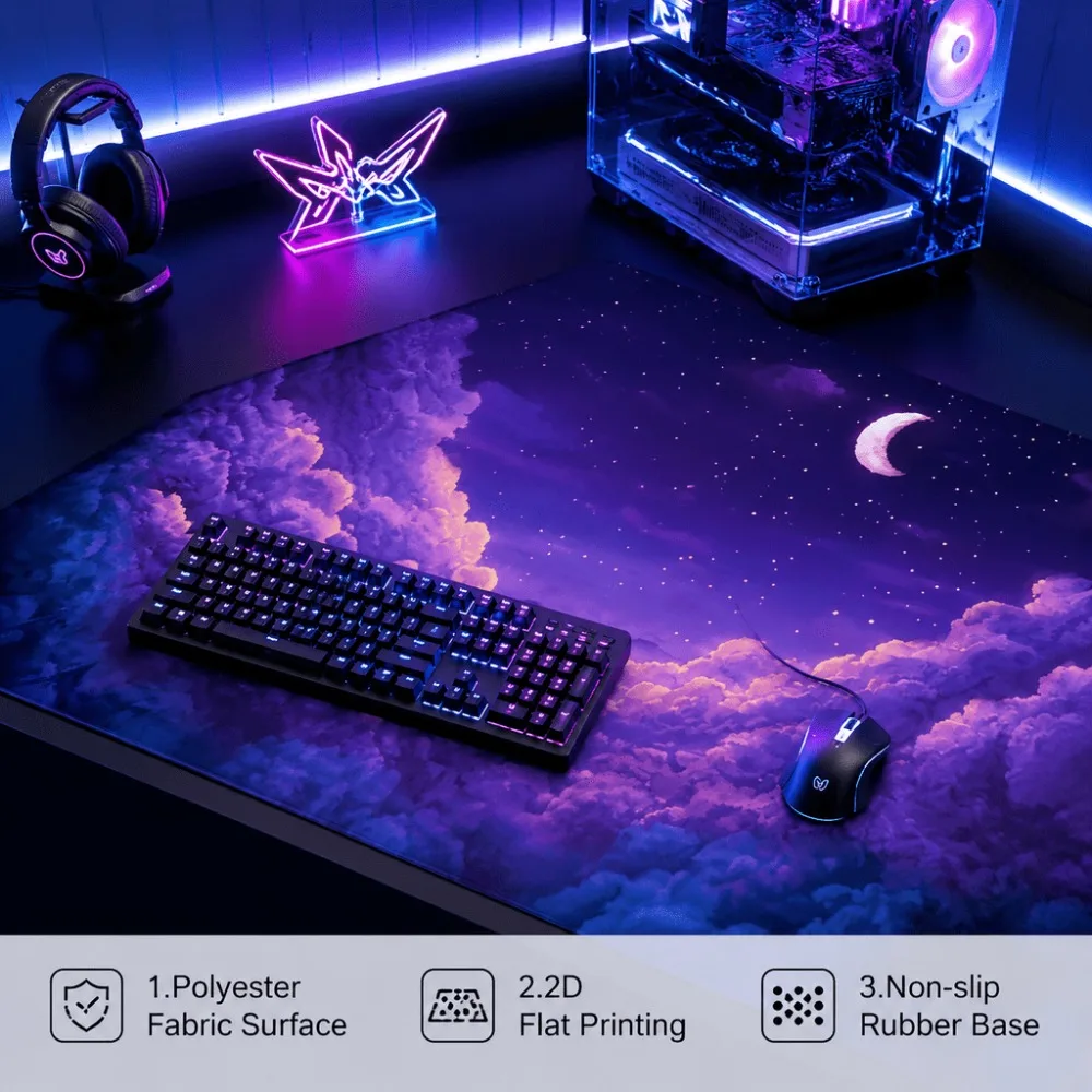 Original purple moon cloud pattern simple tablecloth suitable for gamers and office users. Silica mud unsewn edge large table