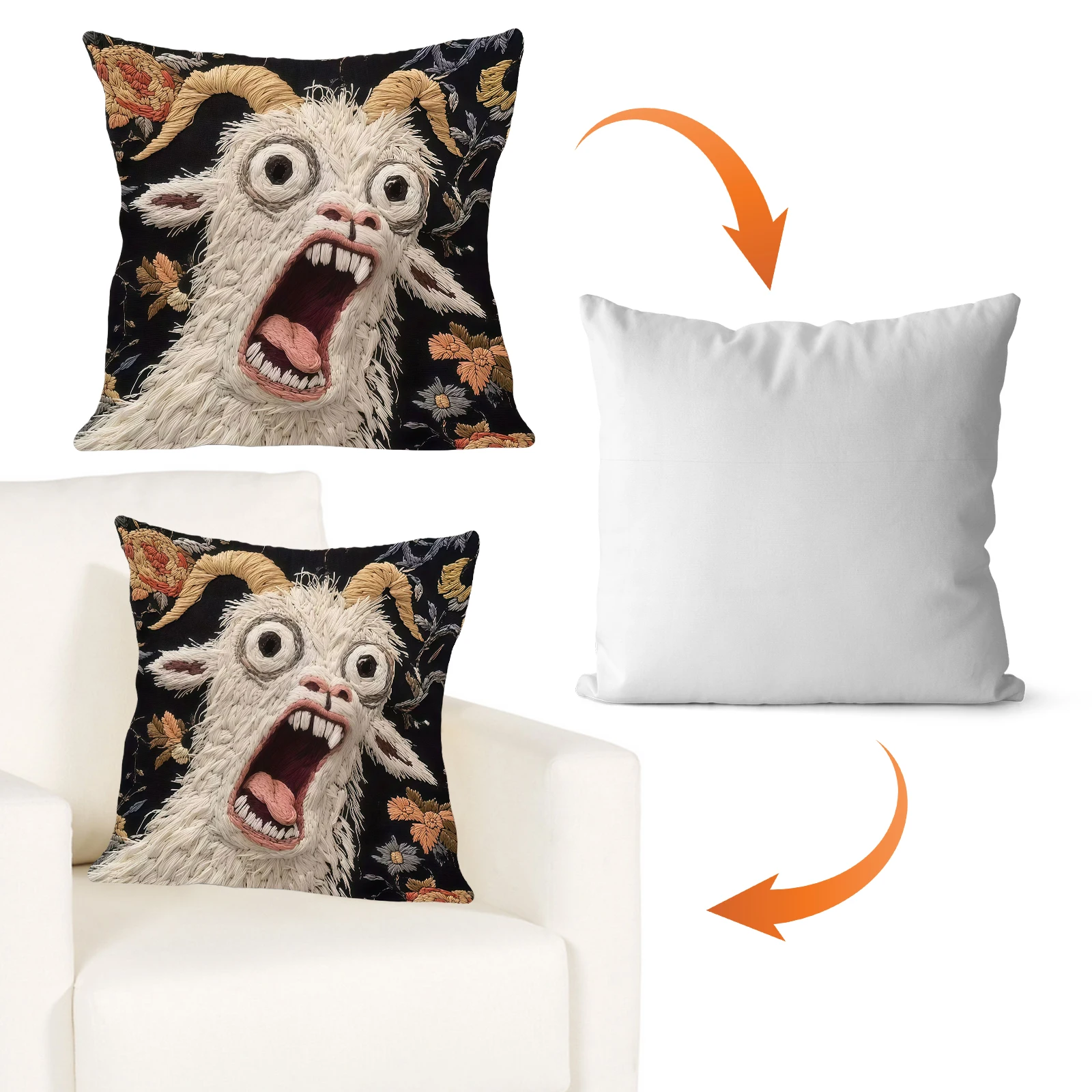 Screaming Goat Cushion Protector 17.72x17.72 Inch Animal Square Pillowcase for Fun Living Room Sofa Home Dorm Accessory