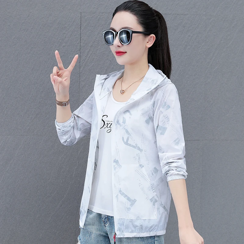 New Y2K hooded Summer Coat Sunscreen Women's 2024 All-Match UV Protection Thin Jackets Sunscreen Print Short Outwear Ladie Top