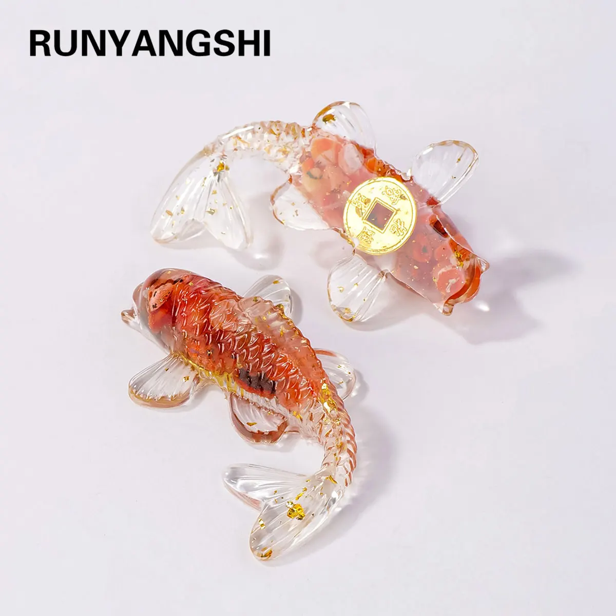 1PC Natural Crystal Stone Little Goldfish Statue Reiki Stone Figurine Amulet Fengshui Sculpture for Home Office Decoration Heali