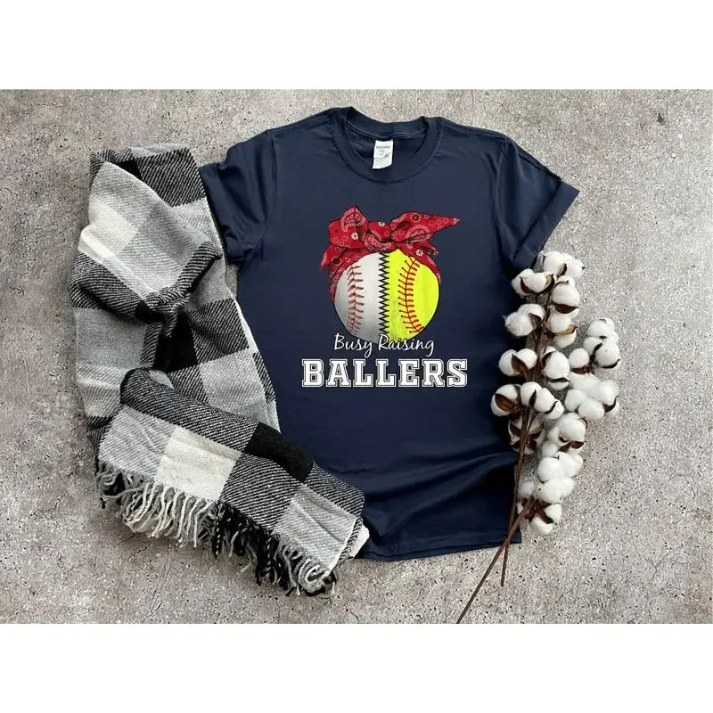 Busy Raising Ballers Softball Mom T Shirt Baseball Mama Lover Game Day