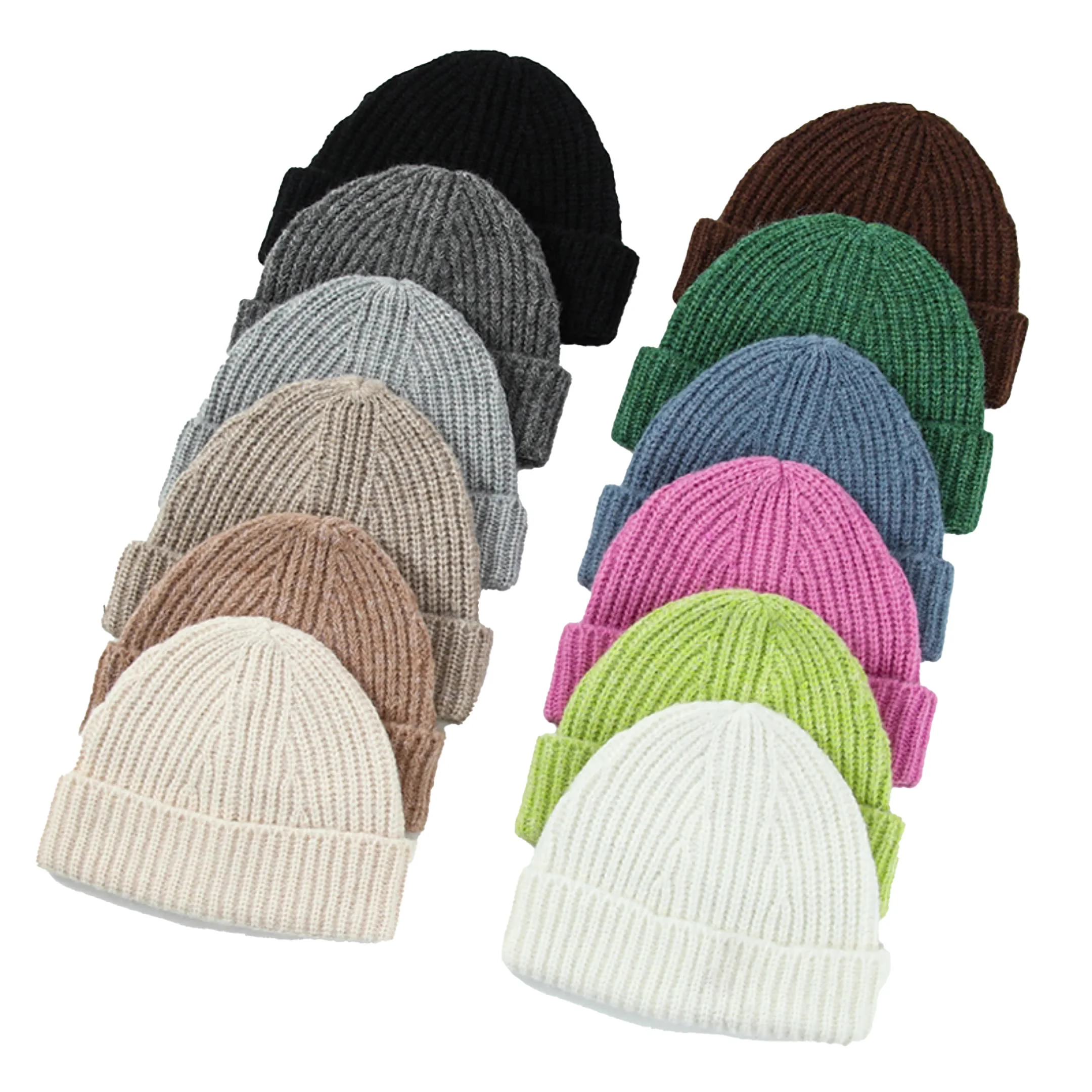 new fashion design winter soft warm knitted ribbed beanie, cuffed beanie with a colored stripe for women