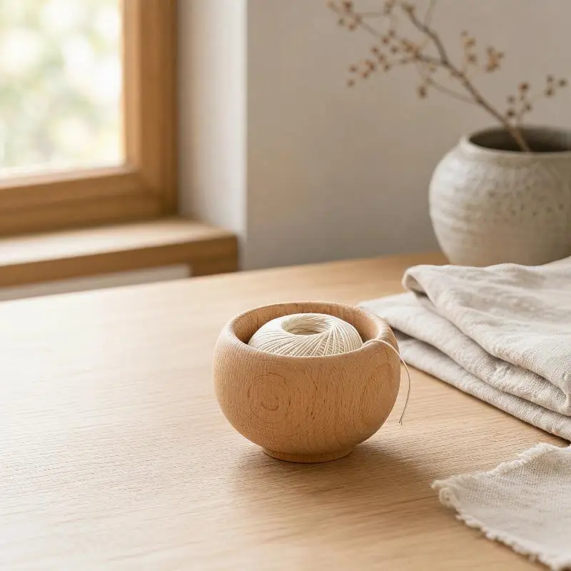 Mini Wooden Tea Bowl, Small Simulation Wood Bowl, Japanese Style Needle Pin Cushion Base Holder, Sewing Accessories