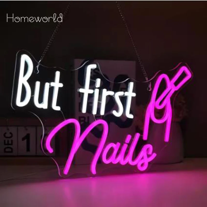 But First Nails LED Neon Signs  USB Powered Dimmer  Neon Light Sign with for Nail Salon Nail Supplies Supply Store wall decor